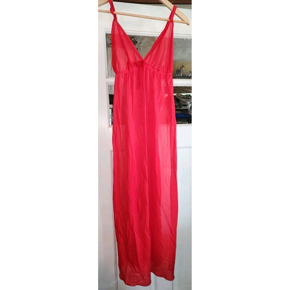Vintage Anthony Richard Nightgown Large Nylon Sheer Slit Up Legs Mid-Century Red
